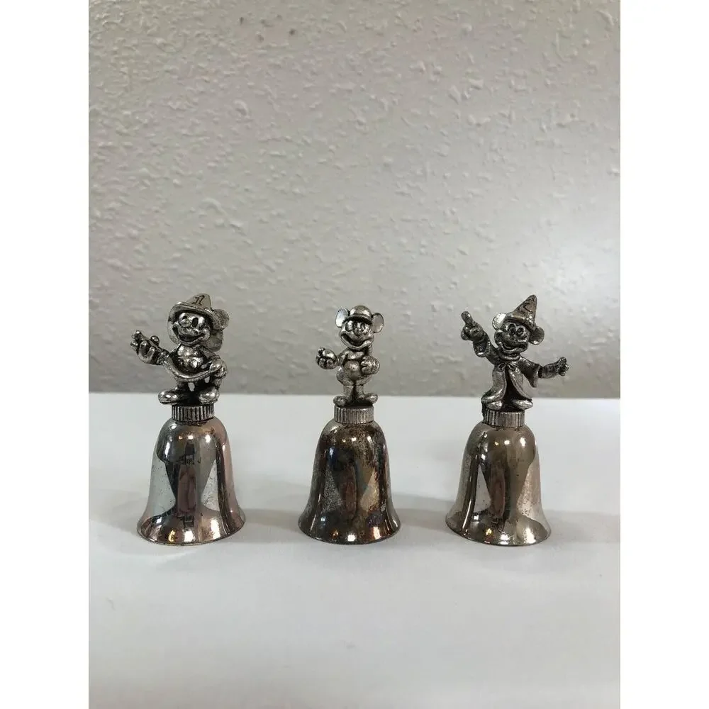 New‎ England Collector's Disney Mickey Silver Plated Bells Lot of 3 VTG 1980's
